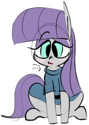 Size: 774x1089 | Tagged: safe, artist:hattsy, maud pie, earth pony, pony, g4, ..., female, lipstick, mare, simple background, sitting, solo, speech bubble, white background
