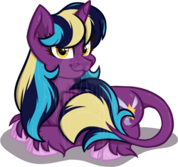 Size: 987x926 | Tagged: safe, artist:tuppkam1, oc, oc only, oc:midnight fairytale, pony, unicorn, cloven hooves, female, mare, prone, simple background, solo, transparent background, watermark