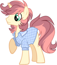 Size: 911x1037 | Tagged: safe, artist:pandemiamichi, oc, oc only, pony, unicorn, clothes, male, raised hoof, shirt, simple background, solo, stallion, transparent background