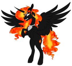 Size: 1578x1431 | Tagged: safe, artist:saphi-boo, oc, oc only, oc:magma blaze, alicorn, pony, alicorn oc, commission, mane of fire, rearing, solo, spread wings, wings