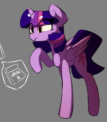 Size: 3570x4056 | Tagged: safe, artist:luxaestas, twilight sparkle, alicorn, pony, g4, beanbrows, eyebrows, female, mare, new year, raised hoof, simple background, solo, twilight sparkle (alicorn)