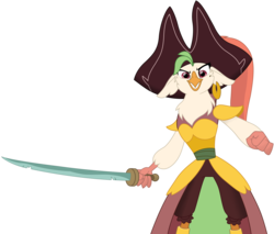 Size: 4329x3696 | Tagged: safe, artist:ejlightning007arts, captain celaeno, parrot, anthro, g4, my little pony: the movie, clothes, female, hat, high res, looking at you, pirate hat, simple background, solo, sword, transparent background, vector, weapon