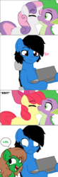 Size: 1024x3123 | Tagged: safe, edit, apple bloom, spike, sweetie belle, oc, oc:sketchstar, dragon, pony, blushing, chair, computer, cute, female, filly, heart, kissing, laptop computer, lol, male, shipping, shipping denied, shipping fuel, shipping war, simple background, spike gets all the mares, spikebelle, spikebloom, straight, surprise kiss, surprised, white background