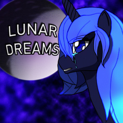 Size: 2500x2500 | Tagged: artist needed, safe, princess luna, alicorn, album cover, crying, moon, music, one track mind, s1 luna, younger