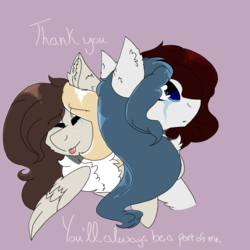 Size: 2560x2560 | Tagged: safe, artist:brokensilence, oc, oc only, oc:mira songheart, oc:misty serenity, pegasus, pony, crying, dialogue, duality, eyes closed, eyeshadow, freckles, high res, hug, makeup, open mouth, tongue out
