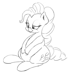 Size: 1401x1501 | Tagged: safe, artist:felsette, pinkie pie, earth pony, pony, g4, belly, fat, female, lidded eyes, looking down, monochrome, pudgy pie, sequence, simple background, sitting, solo, squishy, tumblr, weight gain, weight gain sequence, white background