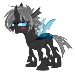 Size: 3500x3421 | Tagged: safe, artist:askbubblelee, oc, oc only, oc:imago, changeling, blushing, changeling oc, cute, cuteling, fangs, high res, pouting, show accurate, simple background, solo, transparent background