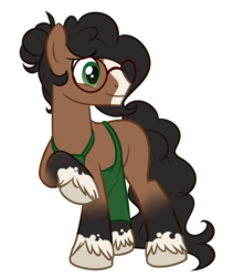 Size: 2786x3163 | Tagged: safe, artist:askbubblelee, oc, oc only, oc:walter nutt, earth pony, pony, apron, blushing, clothes, glasses, high res, male, show accurate, simple background, solo, stallion, transparent background