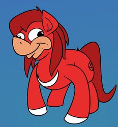 Size: 1287x1386 | Tagged: safe, artist:cowsrtasty, earth pony, pony, :t, blue background, cursed image, derp, knuckles the echidna, male, meme, needs more saturation, pentagram, ponified, rule 85, simple background, smiling, solo, sonic the hedgehog (series), stallion, ugandan knuckles, wat