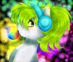 Size: 3783x3200 | Tagged: safe, artist:bl--blacklight, oc, oc only, pony, bubblegum, bust, female, food, gum, headphones, high res, mare, portrait, solo
