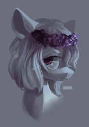 Size: 2480x3543 | Tagged: safe, artist:domidelance, oc, oc only, bust, floral head wreath, flower, high res, portrait, sad, solo