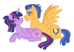 Size: 1024x726 | Tagged: safe, artist:cascayd, flash sentry, twilight sparkle, alicorn, pegasus, pony, g4, eye contact, female, flash hunktry, looking at each other, male, mare, pregnant, prone, ship:flashlight, shipping, stallion, straight, twilight sparkle (alicorn)