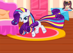 Size: 700x515 | Tagged: safe, artist:user15432, rarity, pony, unicorn, g4, bedroom, hasbro, rainbow hair, rainbow power, rainbow power-ified, rainbow tail, solo, starsue