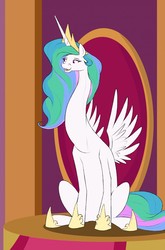 Size: 847x1280 | Tagged: safe, artist:astr0zone, princess celestia, g4, clothes, female, impossibly long neck, long neck, necc, princess necklestia, shoes, sitting, solo, swanlestia, throne, wat