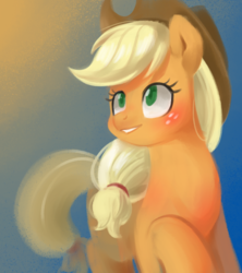 Size: 1155x1300 | Tagged: dead source, safe, artist:renokim, applejack, earth pony, pony, g4, cowboy hat, female, freckles, hat, mare, smiling, solo, stetson