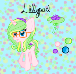 Size: 842x822 | Tagged: safe, artist:allegro15, oc, oc only, oc:lillypad, pony, unicorn, female, filly, glasses, reference sheet, solo