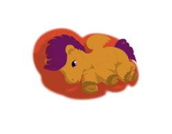 Size: 3335x2597 | Tagged: safe, artist:chiknmaekr, scootaloo, pegasus, pony, g4, female, frog (hoof), high res, hooves, inkscape, looking at you, pillow, simple background, solo, transparent background, underhoof, vector, wip