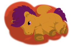 Size: 2335x1597 | Tagged: safe, artist:chiknmaekr, scootaloo, g4, female, frog (hoof), hooves, inkscape, looking at you, pillow, simple background, solo, transparent background, underhoof, vector, wip, young