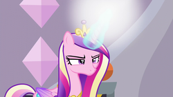 Size: 1280x720 | Tagged: safe, screencap, princess cadance, alicorn, pony, g4, princess spike, female, folded wings, glowing horn, horn, long horn, long mane, magic, mare, solo, telekinesis, wings, wings down