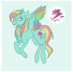 Size: 1617x1597 | Tagged: safe, artist:holoriot, oc, oc only, oc:tornado blitz, pegasus, pony, chest fluff, colored wings, female, mare, multicolored wings, offspring, parent:rainbow dash, parent:zephyr breeze, parents:zephdash, rainbow wings, simple background, solo, teal background, tongue out
