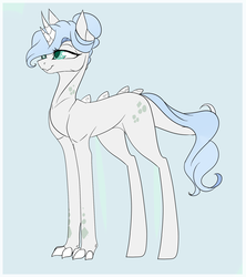 Size: 1797x2020 | Tagged: safe, artist:holoriot, oc, oc only, oc:moonstone, dracony, hybrid, blue background, female, horn, interspecies offspring, multiple horns, offspring, parent:rarity, parent:spike, parents:sparity, simple background, solo