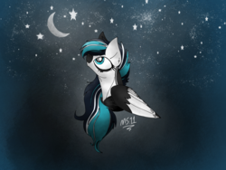 Size: 1024x768 | Tagged: safe, artist:melonseed11, oc, oc only, oc:midnight river, pegasus, pony, bust, female, mare, moon, portrait, solo, stars
