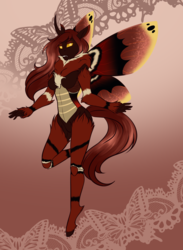 Size: 1280x1748 | Tagged: safe, artist:blackblood-queen, oc, oc only, changeling, changeling queen, anthro, unguligrade anthro, anthro oc, breasts, brown changeling, changeling oc, changeling queen oc, curved horn, female, horn, solo