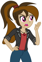 Size: 2875x4240 | Tagged: safe, artist:razethebeast, oc, oc only, oc:cupcake slash, equestria girls, g4, clothes, equestria girls-ified, female, high res, jacket, leather jacket, open mouth, pants, request, simple background, solo, transparent background