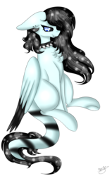 Size: 2544x4000 | Tagged: safe, artist:cat-chai, oc, oc only, oc:claigh, pegasus, pony, chest fluff, choker, female, high res, mare, simple background, sitting, solo, spiked choker, transparent background
