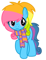 Size: 1024x1338 | Tagged: safe, artist:bezziie, rainbow dash (g3), earth pony, pony, g3, g4, clothes, cute, female, g3 dashabetes, g3 to g4, generation leap, mare, scarf, simple background, solo, transparent background