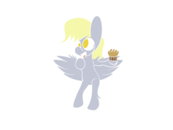 Size: 1600x1200 | Tagged: safe, artist:rafuki, derpy hooves, pegasus, pony, g4, female, flying, food, lineless, mare, muffin, no pupils, simple background, solo, transparent background
