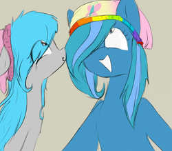 Size: 640x560 | Tagged: safe, artist:elisdoominika, fluttershy, rainbow dash, oc, oc only, oc:sweet elis, oc:thinker blue, g4, beanie, happy, hat, smiling