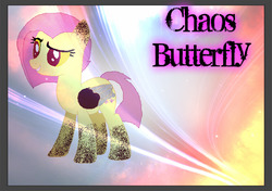 Size: 648x456 | Tagged: safe, artist:kokonaharuka45, oc, oc only, oc:chaos butterfly, hybrid, pony, interspecies offspring, offspring, parent:discord, parent:fluttershy, parents:discoshy, solo