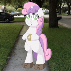 Size: 2000x2000 | Tagged: safe, artist:ashtoneer, sweetie belle, g4, ear piercing, earring, female, high res, jewelry, lucky luciano, meme, moccasins, piercing, solo, watch, you know i had to do it to em