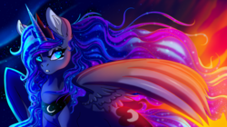 Size: 4327x2419 | Tagged: safe, artist:plaguedogs123, princess luna, alicorn, pony, g4, dramatic lighting, ethereal mane, female, high res, mare, solo, starry mane