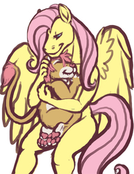 Size: 541x700 | Tagged: safe, artist:isil, fluttershy, big cat, lion, anthro, g4, hug