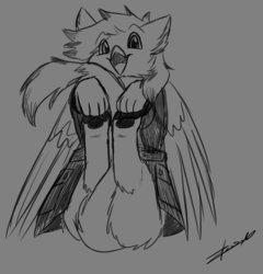 Size: 3170x3300 | Tagged: safe, artist:xeirla, oc, oc only, oc:garin federklinge, beak, clothes, cute, high res, jacket, opinicus, paws, sketch, solo, tail