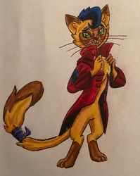 Size: 1993x2508 | Tagged: safe, artist:bozzerkazooers, capper dapperpaws, abyssinian, cat, anthro, digitigrade anthro, g4, my little pony: the movie, chest fluff, clothes, male, simple background, solo, traditional art, white background