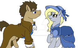 Size: 1024x628 | Tagged: safe, artist:creative-blossom, derpy hooves, doctor whooves, time turner, earth pony, pegasus, pony, g4, clothes, dress, female, gala dress, male, ship:doctorderpy, shipping, stallion, straight