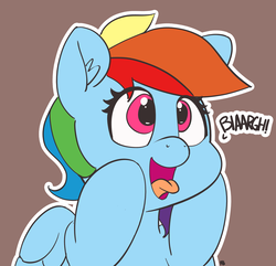 Size: 2237x2160 | Tagged: safe, artist:pabbley, rainbow dash, pony, g4, 30 minute art challenge, bust, cute, dashabetes, ear fluff, faic, female, high res, mare, open mouth, rainbow dash is best facemaker, silly, silly pony, simple background, smiling, solo