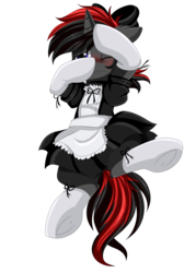 Size: 2008x2983 | Tagged: safe, artist:pridark, oc, oc only, oc:shadow dash, pony, blushing, clothes, commission, crossdressing, embarrassed, high res, maid, male, simple background, transparent background