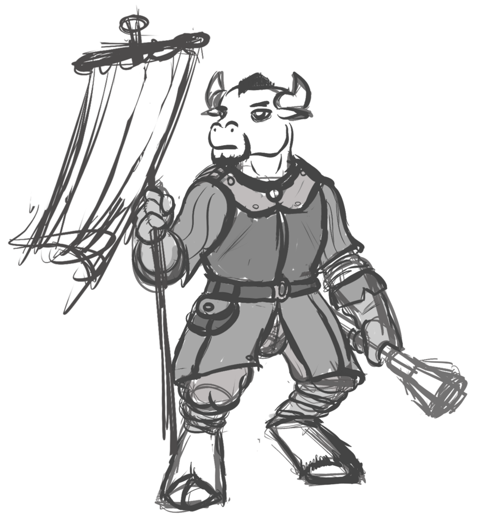 1629410 Safe Artistvelgarn Oc Oc Only Minotaur Armor Concept Art Gambeson Mace Male