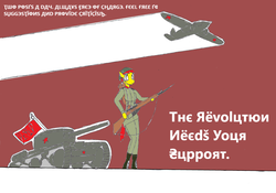 Size: 3436x2409 | Tagged: safe, artist:sovietpone, oc, oc only, oc:red guard, anthro, female, high res, mosin nagant, plane, propaganda poster, revolution, soviet, tank (vehicle)