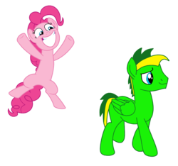 Size: 778x728 | Tagged: safe, artist:didgereethebrony, pinkie pie, oc, oc:didgeree, earth pony, pegasus, pony, g4, duo, female, grin, male, mare, simple background, smiling, stallion, transparent background