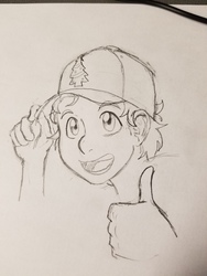 Size: 3024x4032 | Tagged: safe, artist:dj-black-n-white, oc, oc only, oc:pogo, satyr, baseball cap, cap, christmas, clothes, cosplay, costume, dipper pines, gravity falls, hat, holiday, male, offspring, parent:pinkie pie, traditional art