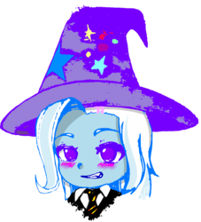 Size: 1200x1323 | Tagged: safe, artist:starwantrix, trixie, equestria girls, g4, blushing, bust, chibi, colored, crossover, cute, diatrixes, female, harry potter (series), hat, necktie, simple, simple background, smiling, smirk, solo, transparent background, wizard hat