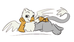 Size: 838x480 | Tagged: safe, artist:tinibirb, artist:xeirla, color edit, edit, oc, oc only, oc:der, griffon, animated, colored, draw me like one of your french girls, eyebrow wiggle, eyebrows, gif, lying down, simple background, transparent background