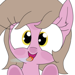 Size: 2000x2000 | Tagged: safe, artist:wafflecakes, oc, oc only, oc:reppy, close-up, female, fourth wall, high res, licking, mare, mlem, screen, silly, simple background, solo, tongue out, transparent background
