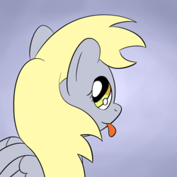 Size: 1280x1280 | Tagged: safe, artist:phat_guy, derpibooru exclusive, derpy hooves, pegasus, pony, g4, :p, bust, cute, female, looking at you, looking back, looking back at you, mare, portrait, rear view, silly, simple background, smiling, solo, tongue out