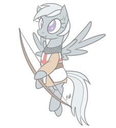 Size: 1520x1676 | Tagged: safe, artist:camo-pony, derpibooru exclusive, silverspeed, pegasus, pony, g4, bow (weapon), clothes, female, mare, no pupils, simple background, white background